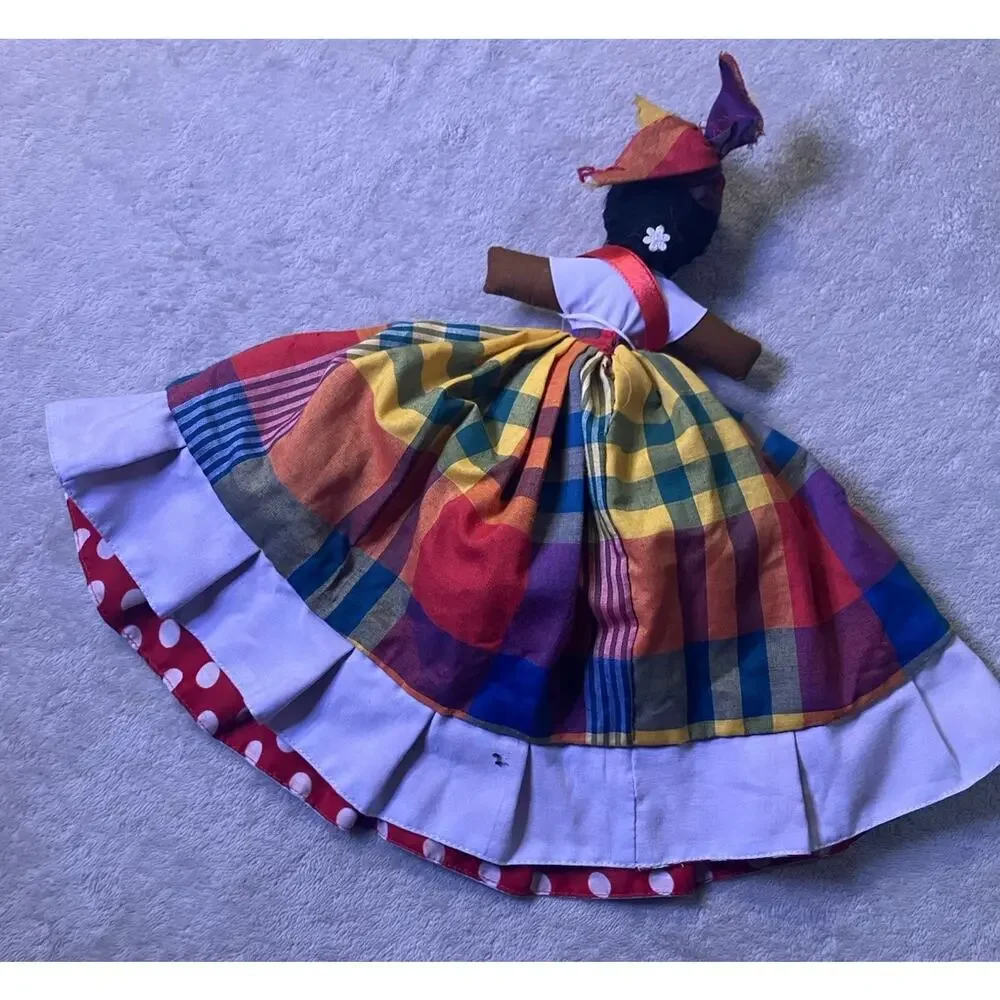 Vintage Doll Reversible Cloth Doll in Colorful Dress with 
